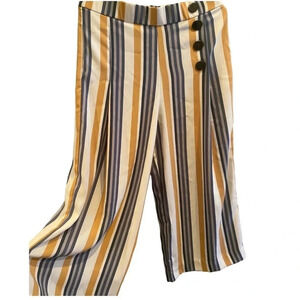 ZARA EUC WOMENS PANTS BOTTOMS FALL WINTER IVORY STRIPES CASUAL SIZE L LARGE